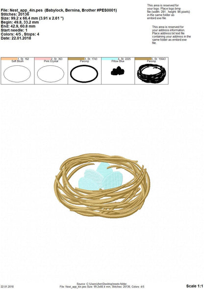 Bird Nest with Eggs Applique