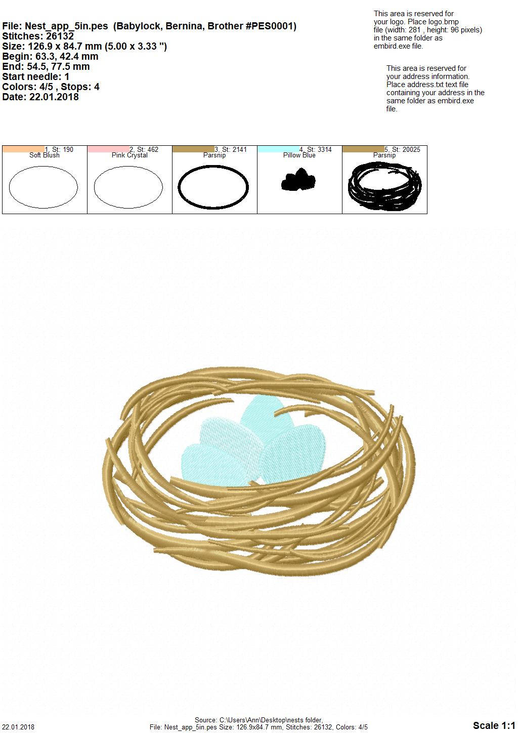 Bird Nest with Eggs Applique