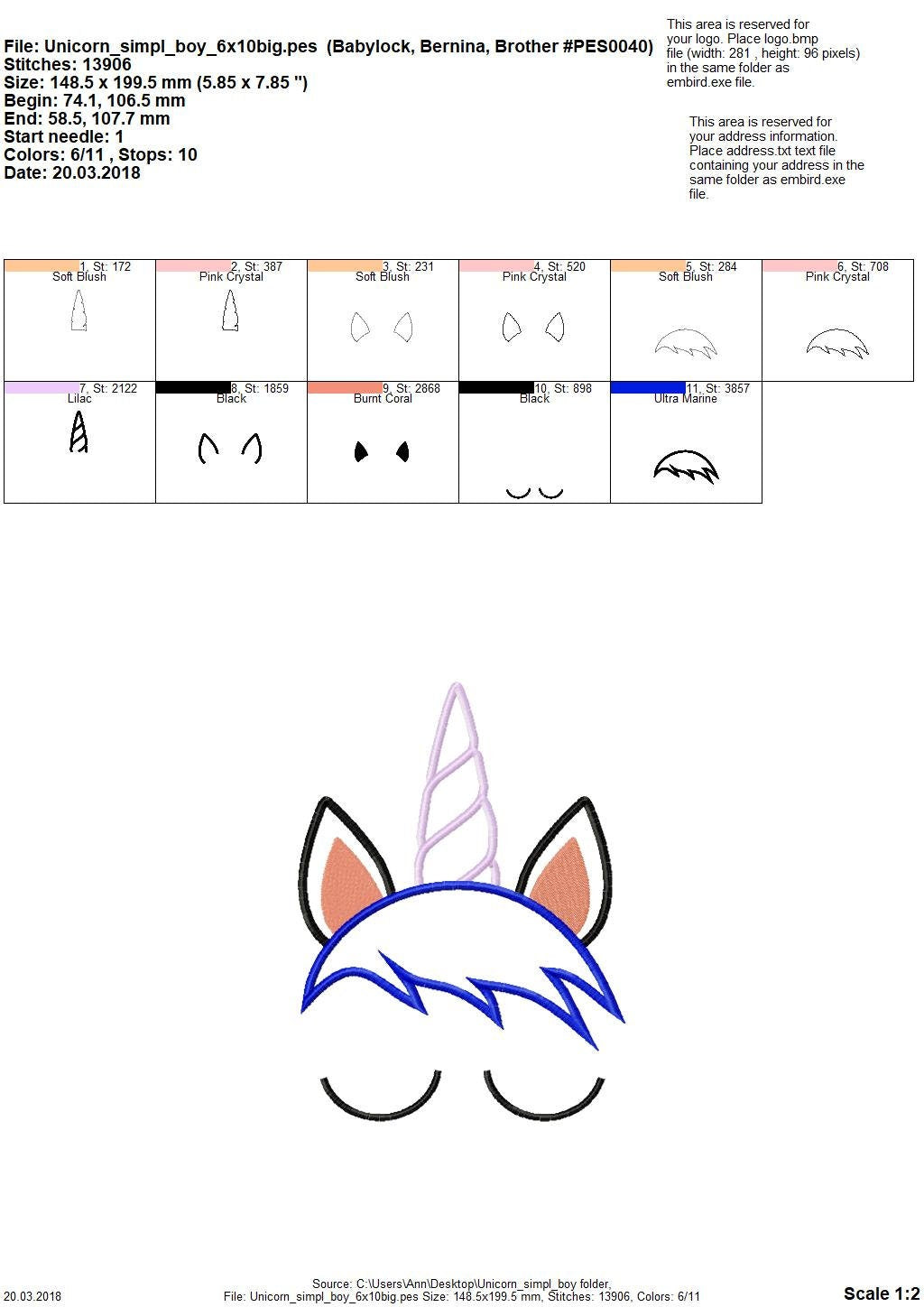 Little Unicorn Boy applique machine embroidery designs