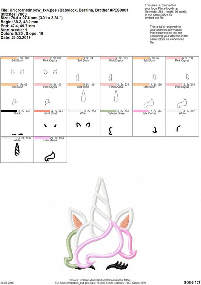 Pretty Unicorn girl applique machine embroidery designs