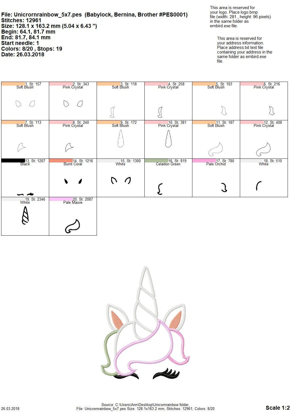 Pretty Unicorn girl applique machine embroidery designs