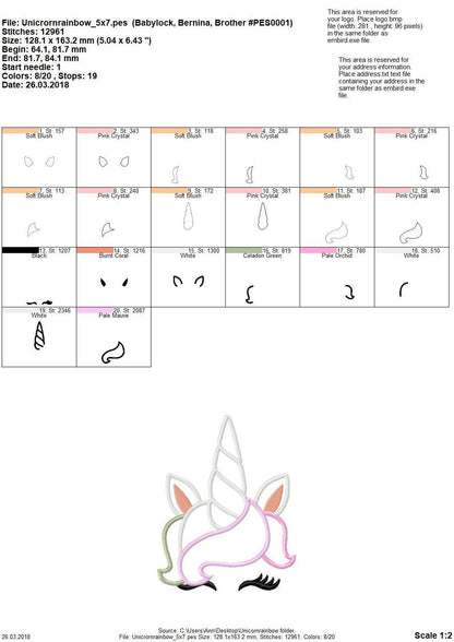 Pretty Unicorn girl applique machine embroidery designs