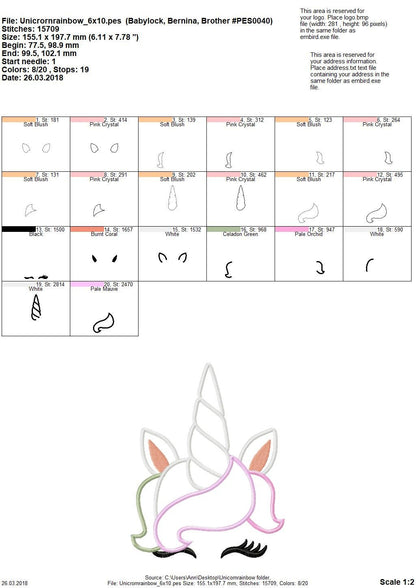 Pretty Unicorn girl applique machine embroidery designs