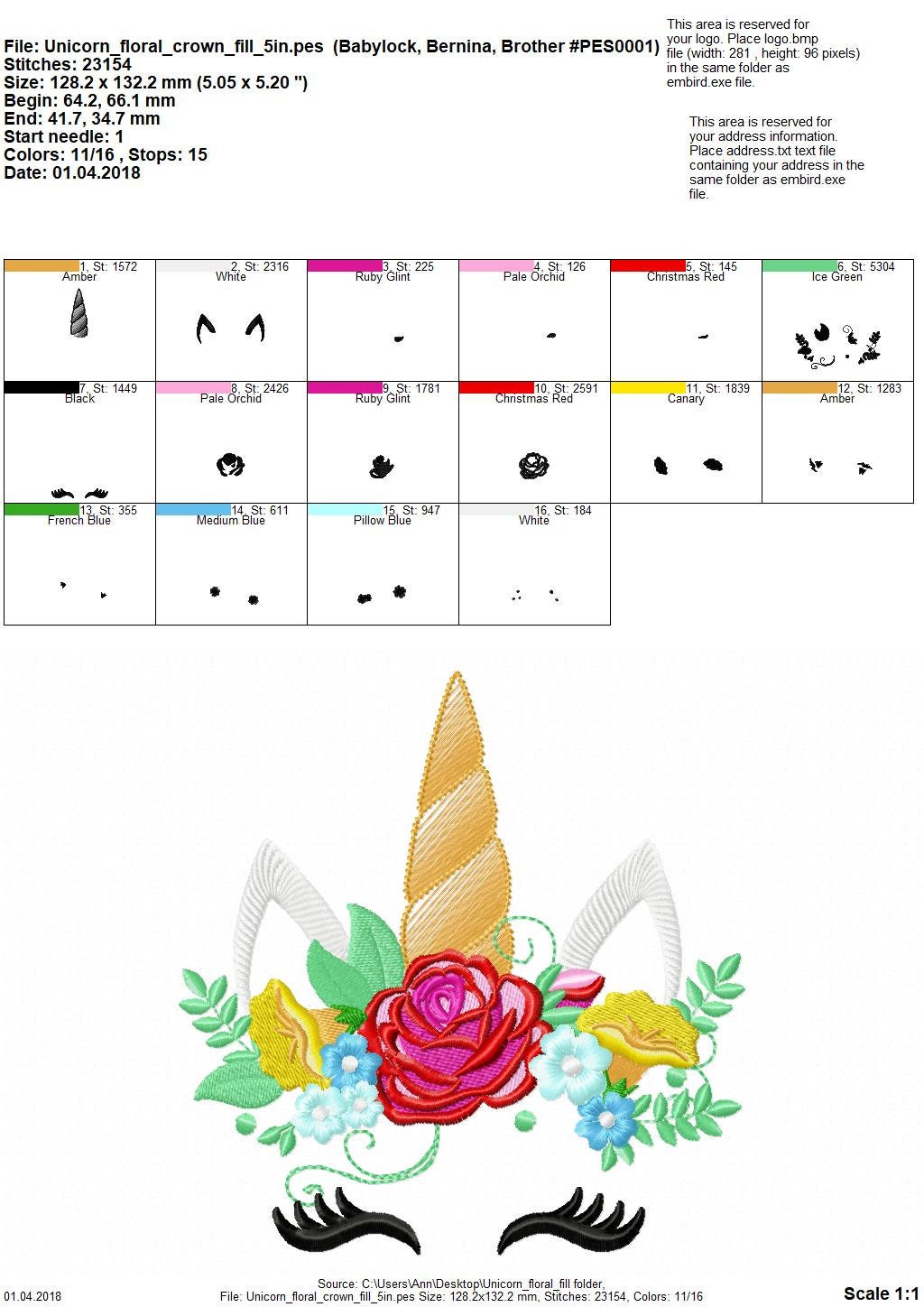 Unicorn pretty eyes with shabby chic rose crown floral bouquet fill stitch machine embroidery designs