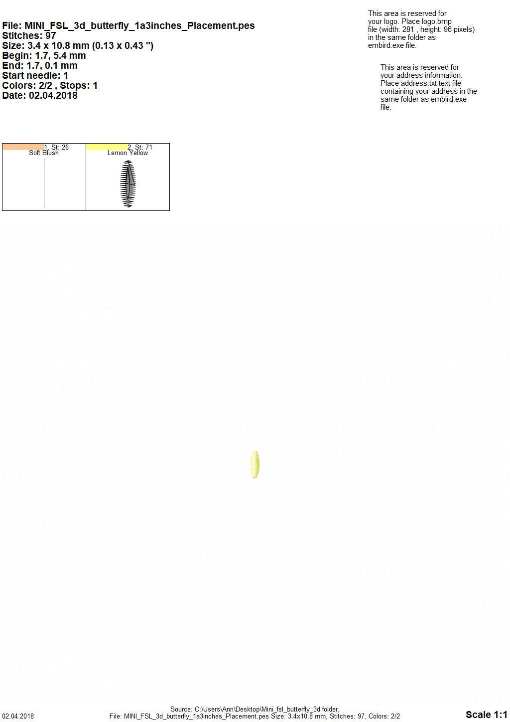 Butterfly MINI also as three-dimensional, 3 dimensional, FSL, Free standing lace embroidery design in the hoop ITH embroidery