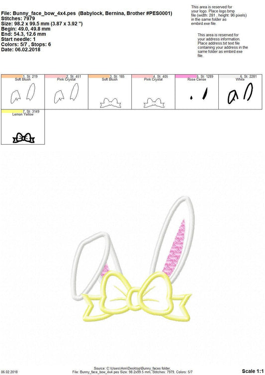 Peeking Bunny face, Bunny head ears with big bow crown applique machine embroidery designs applique Easter bunny embroidery INSTANT DOWNLOAD