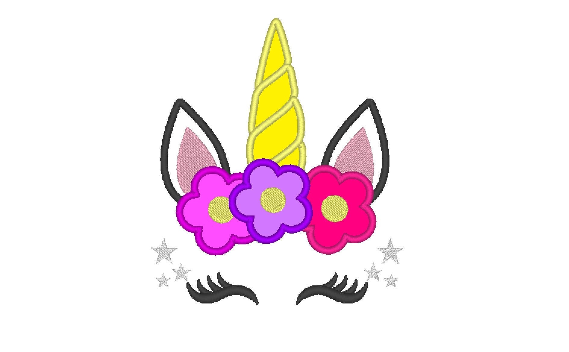 Unicorn head with floral crown applique - machine embroidery designs applique Rainbow unicorn embroidery Rainbow unicorn face