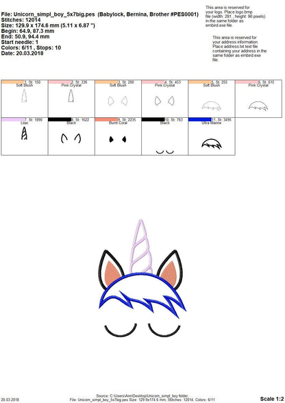Little Unicorn Boy applique machine embroidery designs