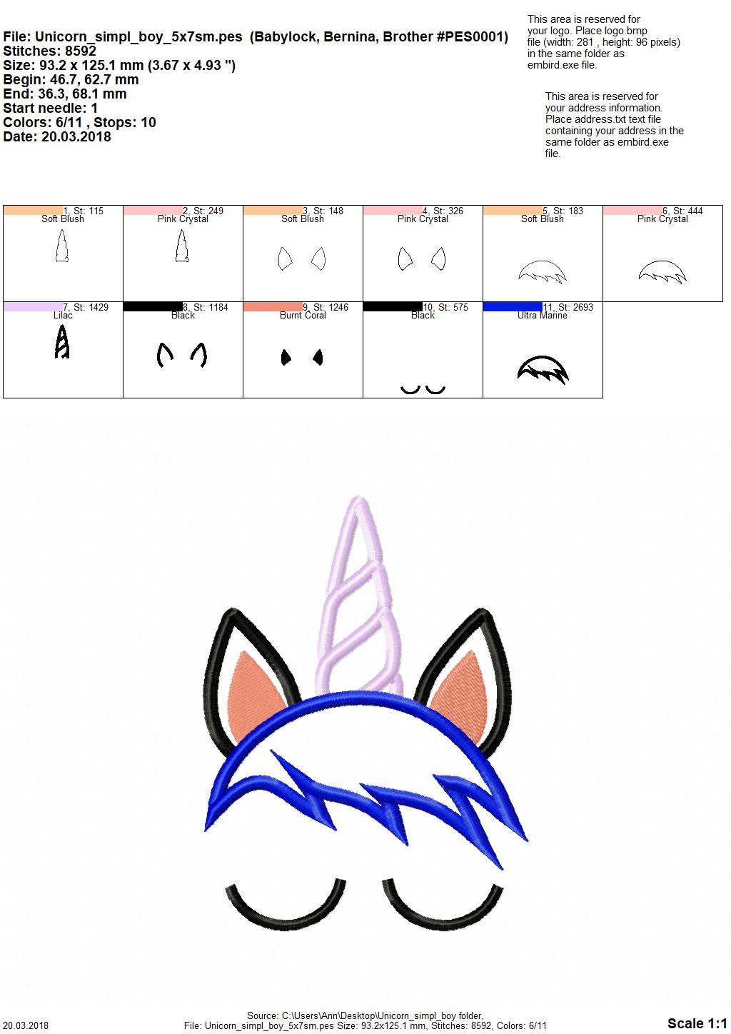 Little Unicorn Boy applique machine embroidery designs