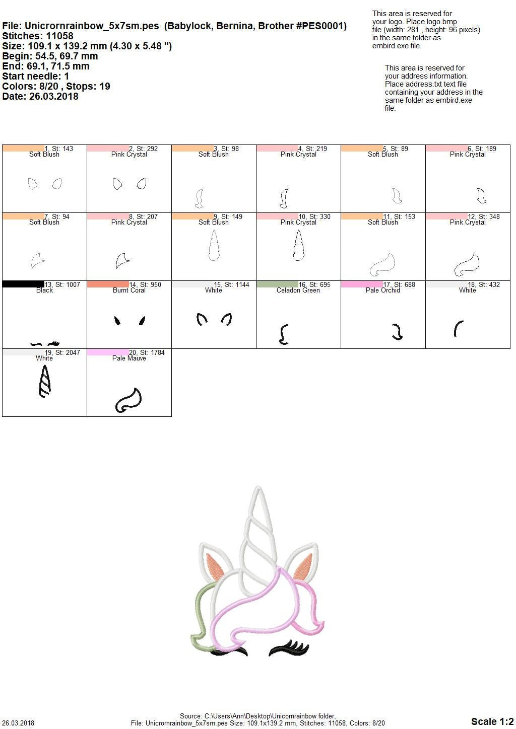 Pretty Unicorn girl applique machine embroidery designs