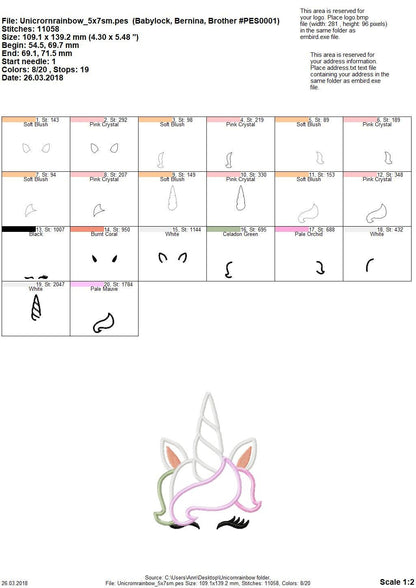 Pretty Unicorn girl applique machine embroidery designs