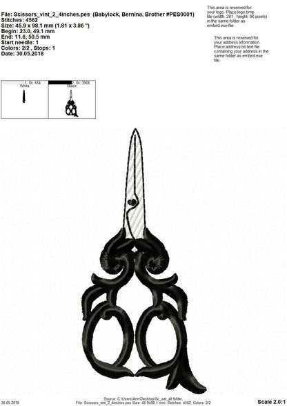 Seamstress small scissors set of 3 – Sewing machine embroidery design by Artapli