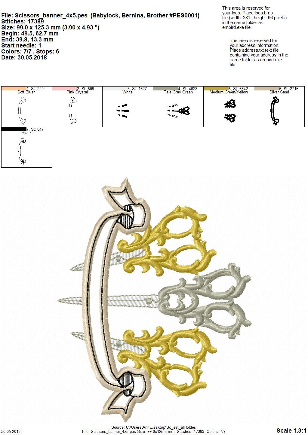 Seamstress Scissors Banner – Appliqué machine embroidery design by Artapli