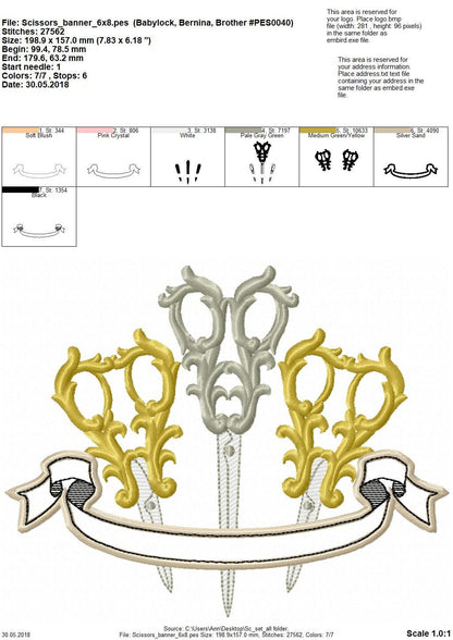 Seamstress Scissors Banner – Scissor embroidery pattern by Artapli