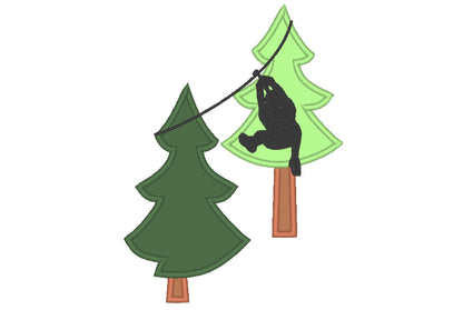 Zip-line boy silhouette pine tree machine embroidery birthday outfit embroidery designs 
