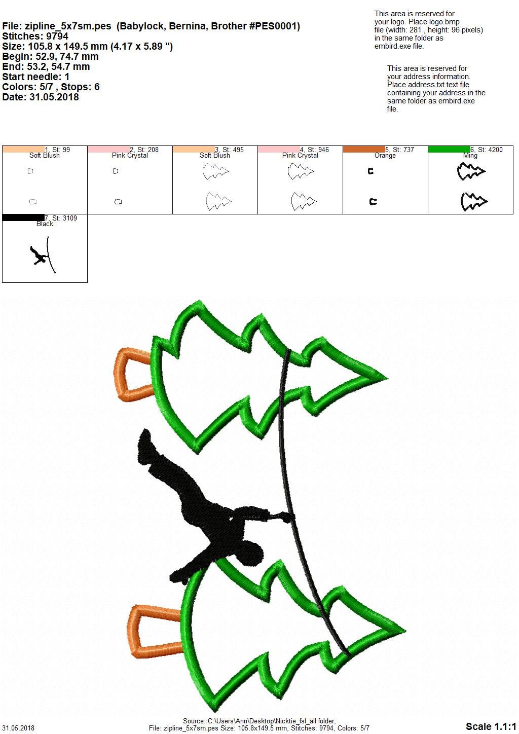 Zip-line Boy silhouette pine tree machine embroidery designs woodland zipline applique