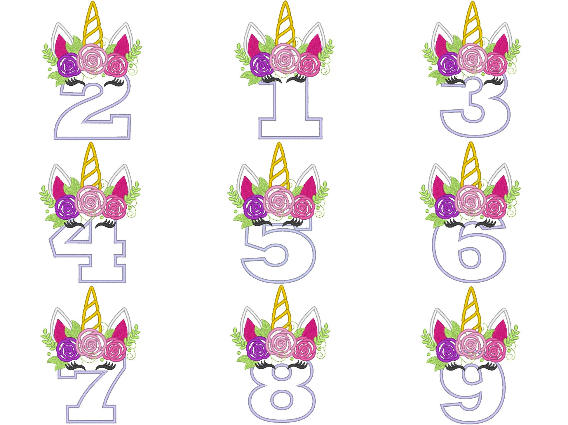 Floral Crown Unicorn birthday Numbers Set 