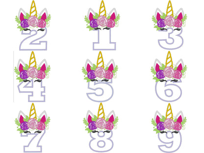 Floral Crown Unicorn birthday Numbers Set 