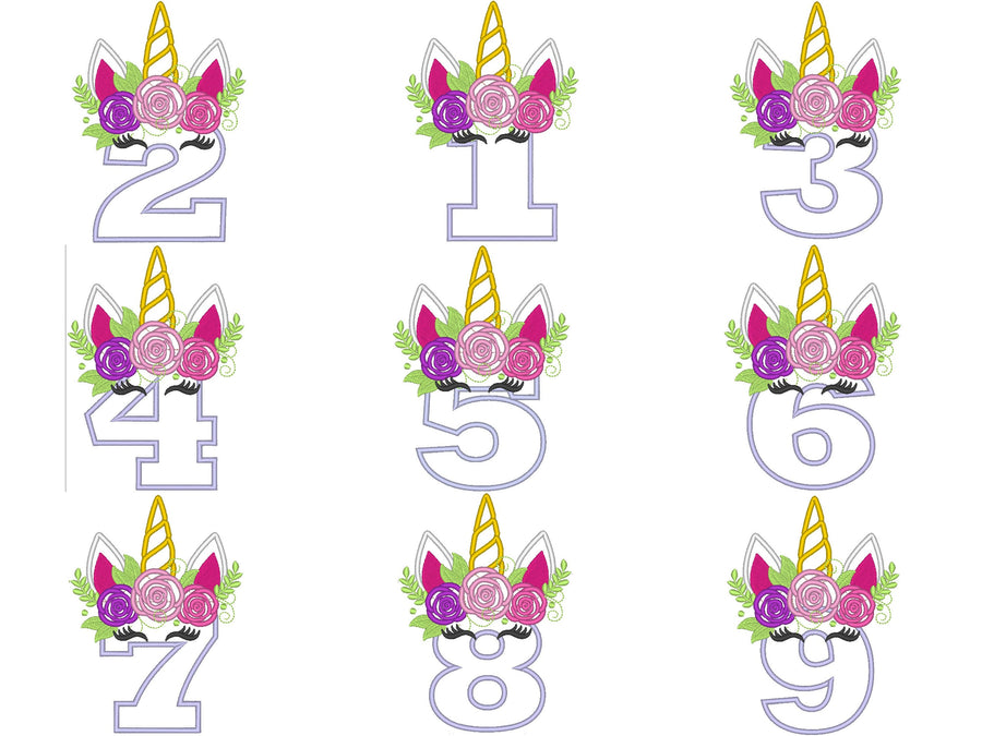 Floral Crown Unicorn birthday Numbers Set 