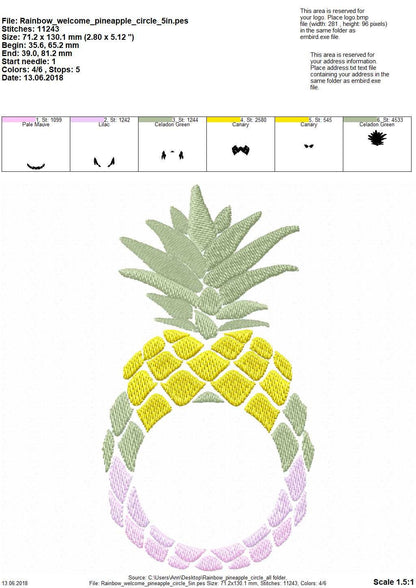 Rainbow Pineapple Circle Monogram Frame summer fruit machine embroidery designs