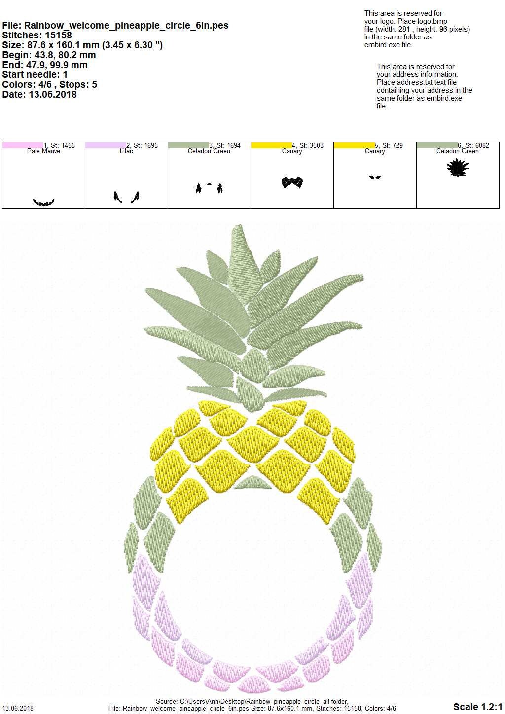 Rainbow Pineapple Circle Monogram Frame summer fruit machine embroidery designs