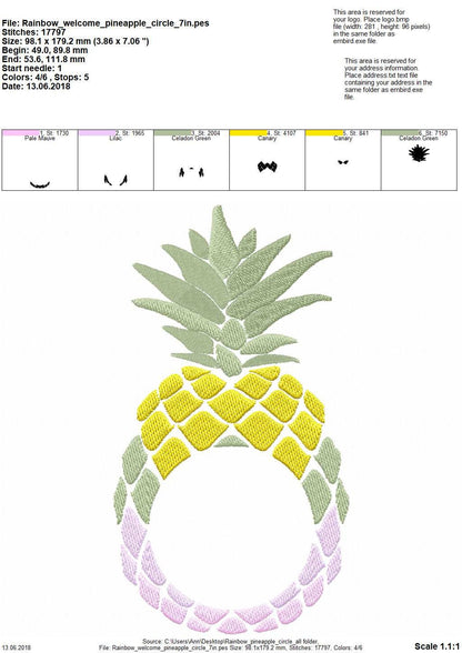 Rainbow Pineapple Circle Monogram Frame summer fruit machine embroidery designs