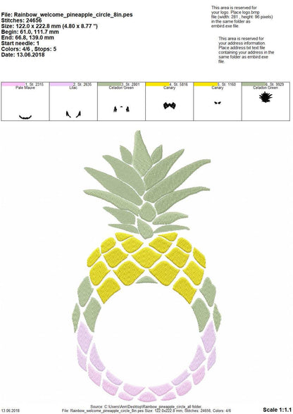 Rainbow Pineapple Circle Monogram Frame summer fruit machine embroidery designs