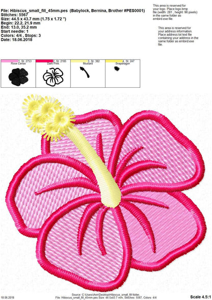 Mini Fill stitch Hibiscus flower Hawaii summer machine embroidery designs