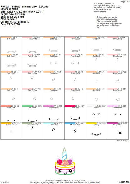 Rainbow cute little unicorn birthday chocolate cake muffin cupcake, machine embroidery designs INSTANT DOWNLOAD