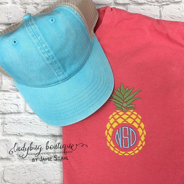Rainbow Pineapple Circle Monogram Frame summer fruit machine embroidery designs