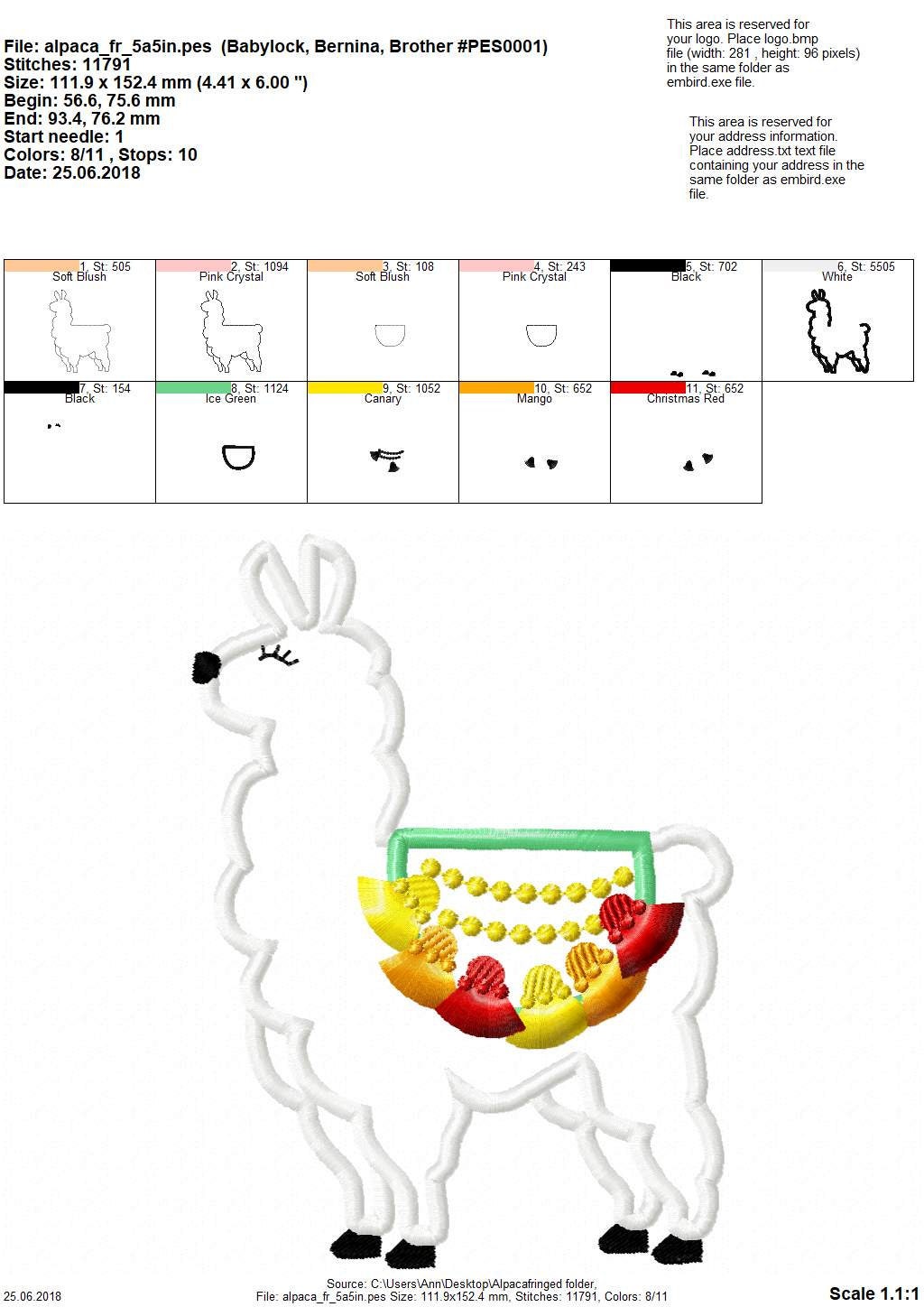 Llama Alpaca fringed tassels farm animal Applique machine embroidery designs