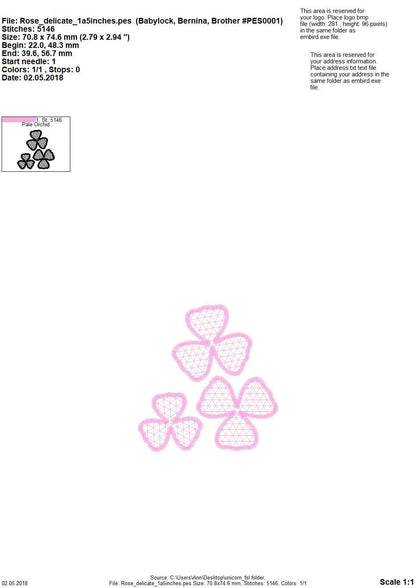 Light fine 3 dimensional lace flower FSL mini – Sizes 1.5" 2" 4" Digital Embroidery File | Artapli