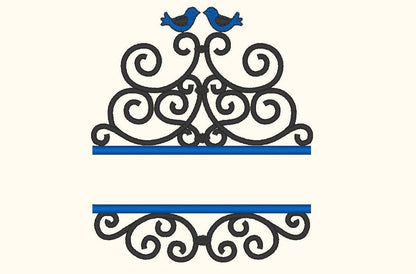 Family banner ornament with birds and mini font – Embroidery 0.7" 1" 1.5" 2" 2.5" 4" | BX PES DST JEF | Artapli