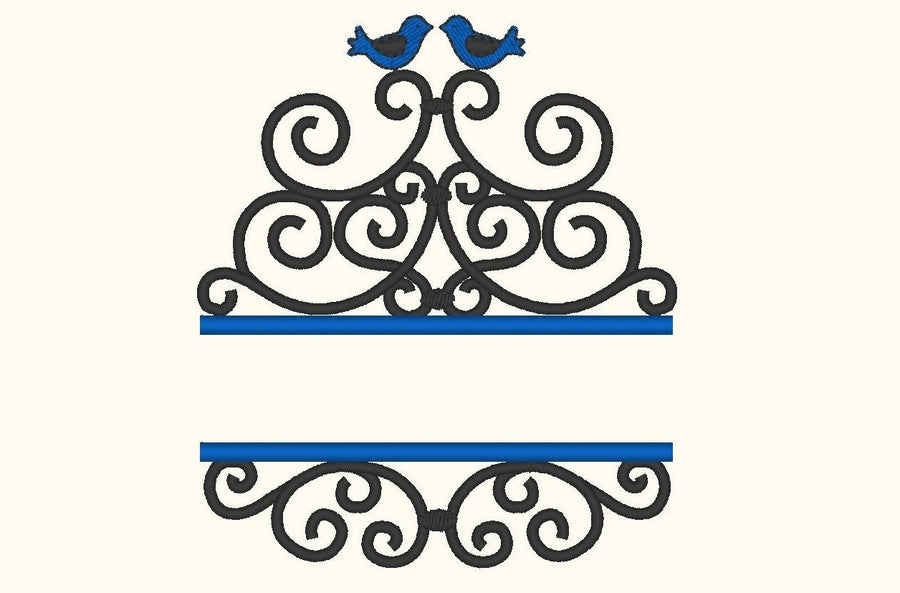 Family banner ornament with birds and mini font – Embroidery 0.7" 1" 1.5" 2" 2.5" 4" | BX PES DST JEF | Artapli