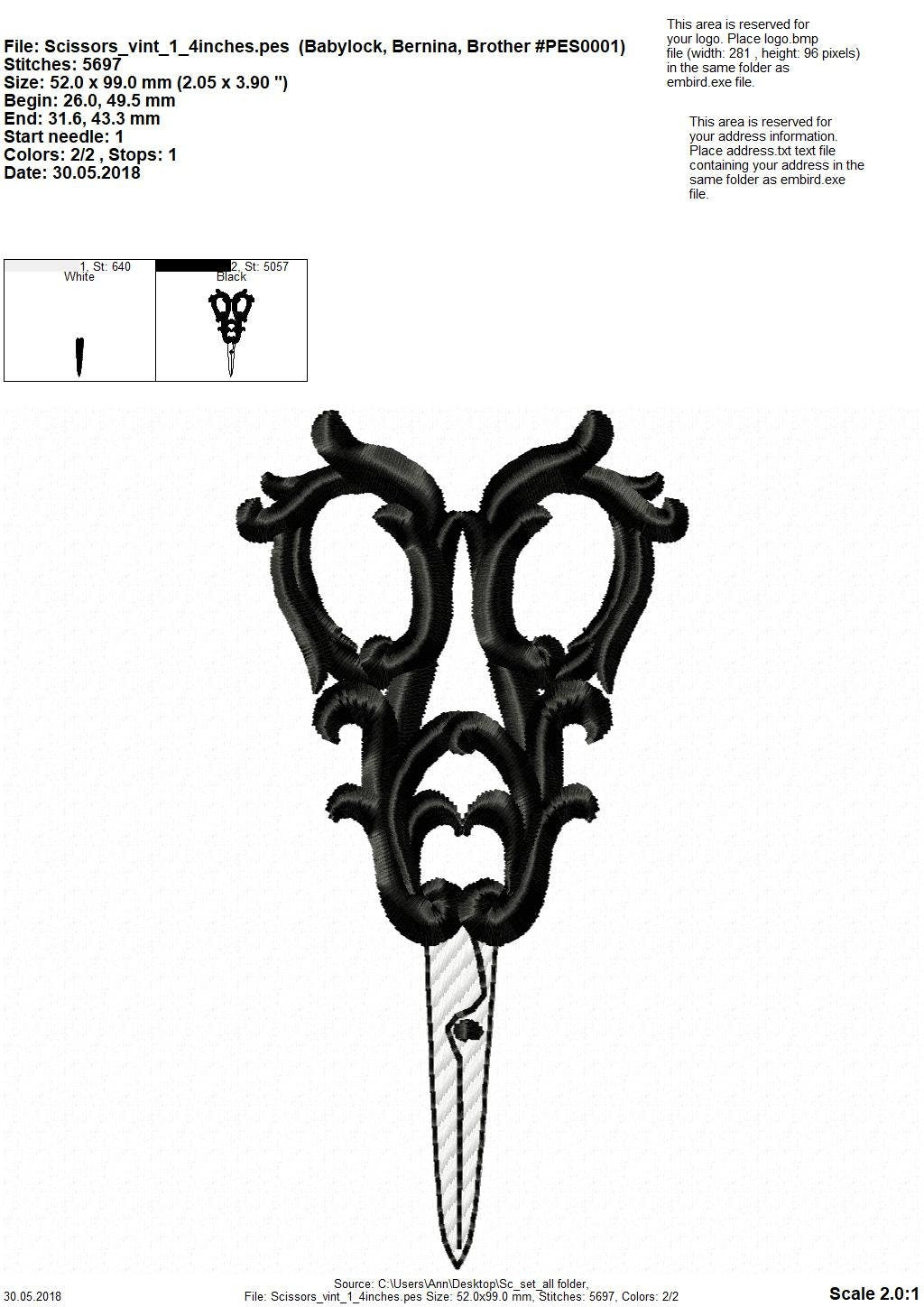 Seamstress mini scissors set of 3 – Sizes 4" 5" 6" 7" Digital Embroidery File | Artapli