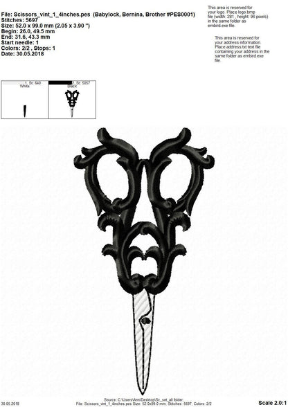 Seamstress mini scissors set of 3 – Sizes 4" 5" 6" 7" Digital Embroidery File | Artapli