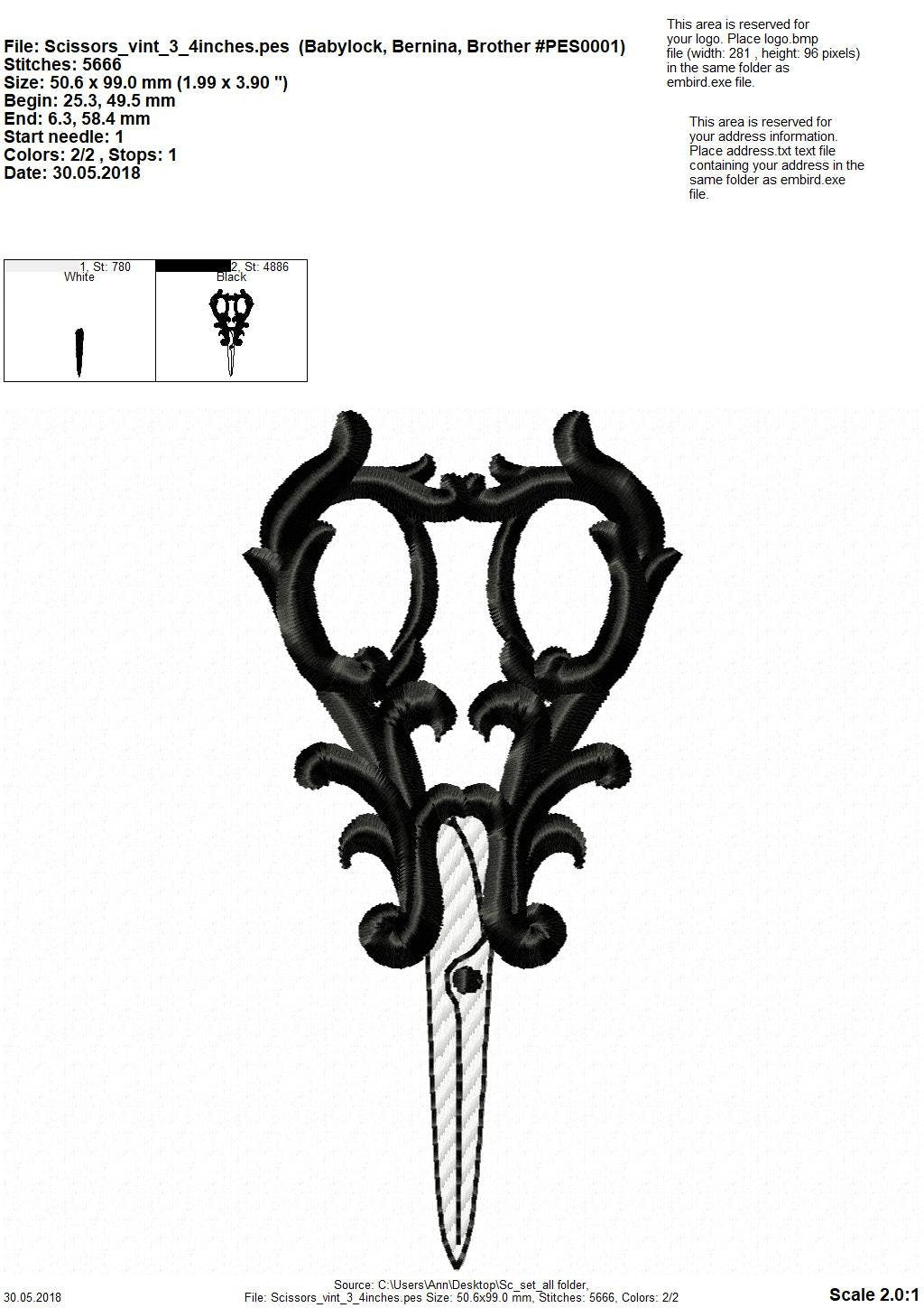 Seamstress small scissors set of 3 – Sewist embroidery design by Artapli