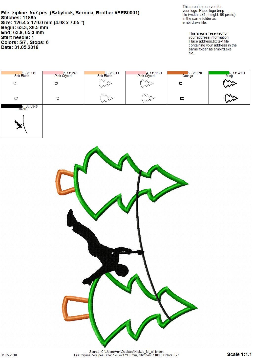 Zip-line Boy silhouette pine tree machine embroidery designs woodland zipline applique