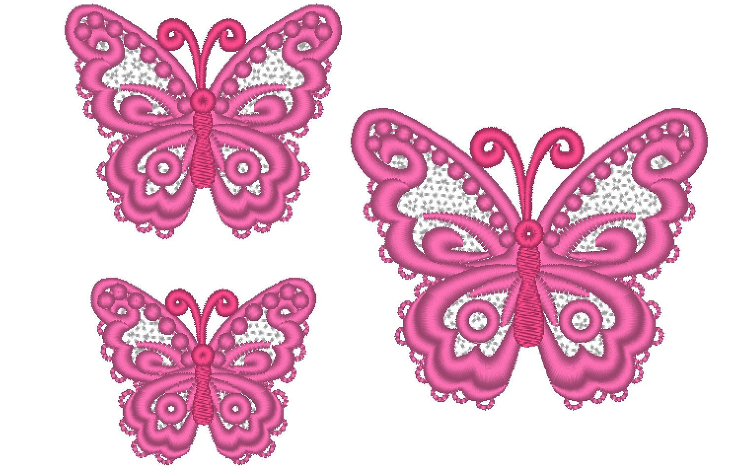Delicate Butterfly 3D three-dimensional FSL Free standing lace machine embroidery designs in the hoop ITH 1.5, 2 and 3 inches for hoop 4x4