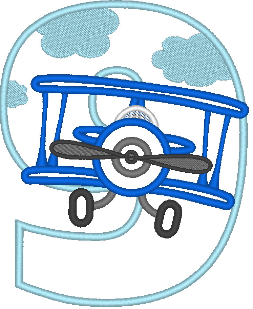 Airplane Birthday Number Set kids boys outfit machine embroidery designs