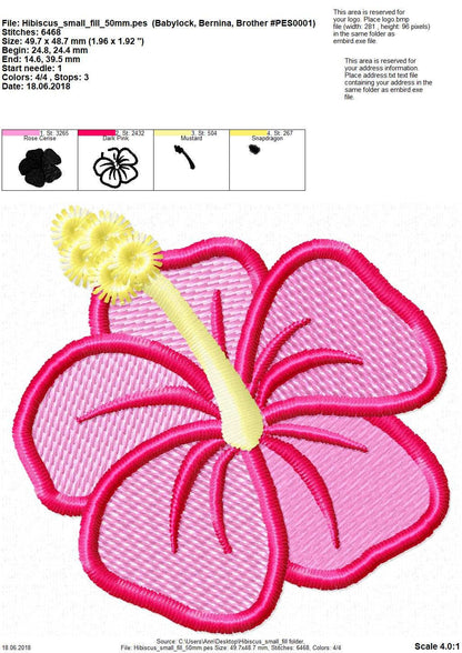 Mini Fill stitch Hibiscus flower Hawaii summer machine embroidery designs