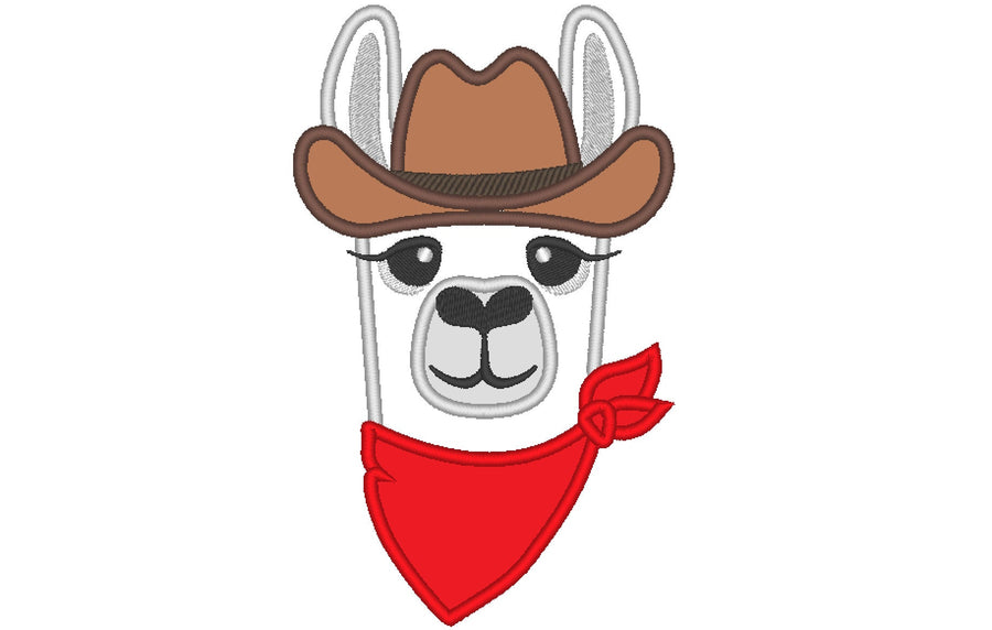 Cowboy Llama with Bandanna Applique Embroidery 4" 5" 6" 7" 8" 10" | PES DST JEF | Artapli