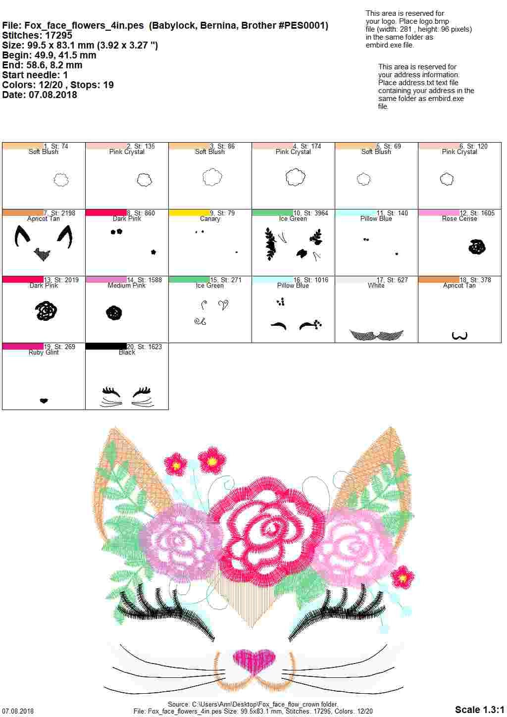 Pretty Fox Girl – Sizes 4" 5" 6" 7" Digital Embroidery File | Artapli