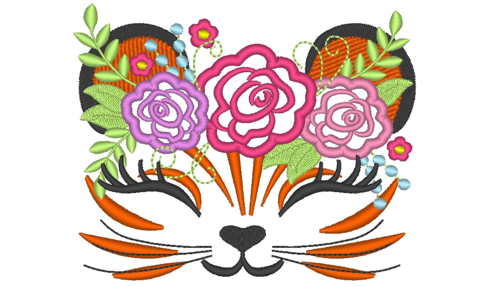 Floral Tiger Pretty Eyes Applique Embroidery 4" 5" 6" 7" | PES DST JEF | Artapli