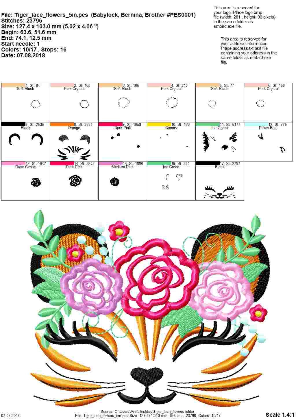 Floral Tiger Pretty Eyes – Appliqué embroidery design by Artapli