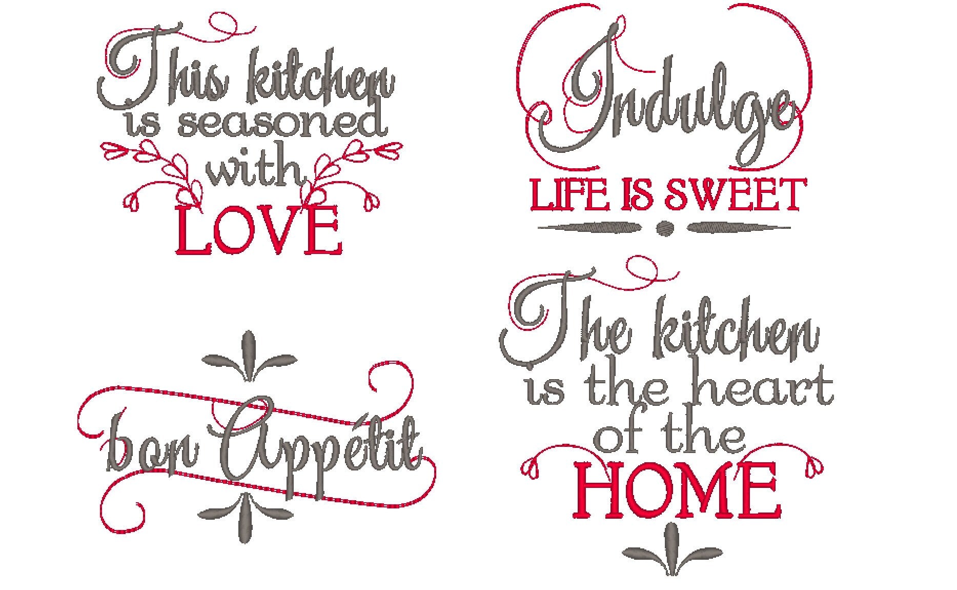 French Vintage Kitchen Towel Quote SET of 4