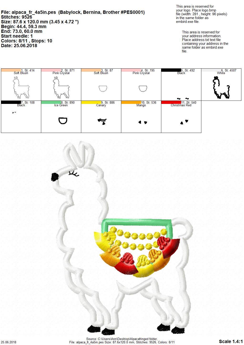 Llama Alpaca fringed tassels farm animal Applique machine embroidery designs