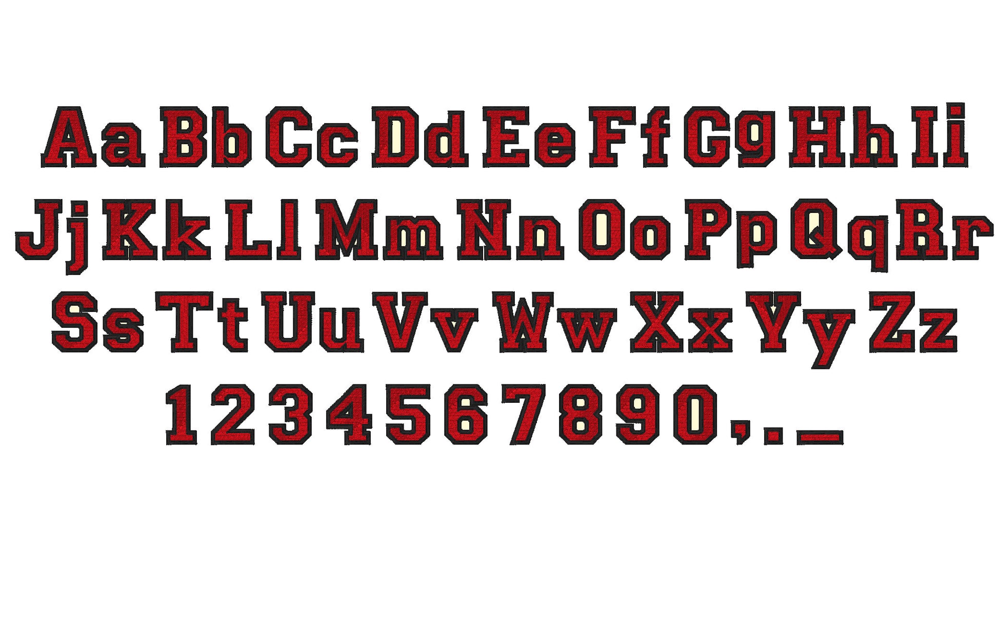 Varsity Collegiate Type Font – Fill Stitch embroidery design by Artapli
