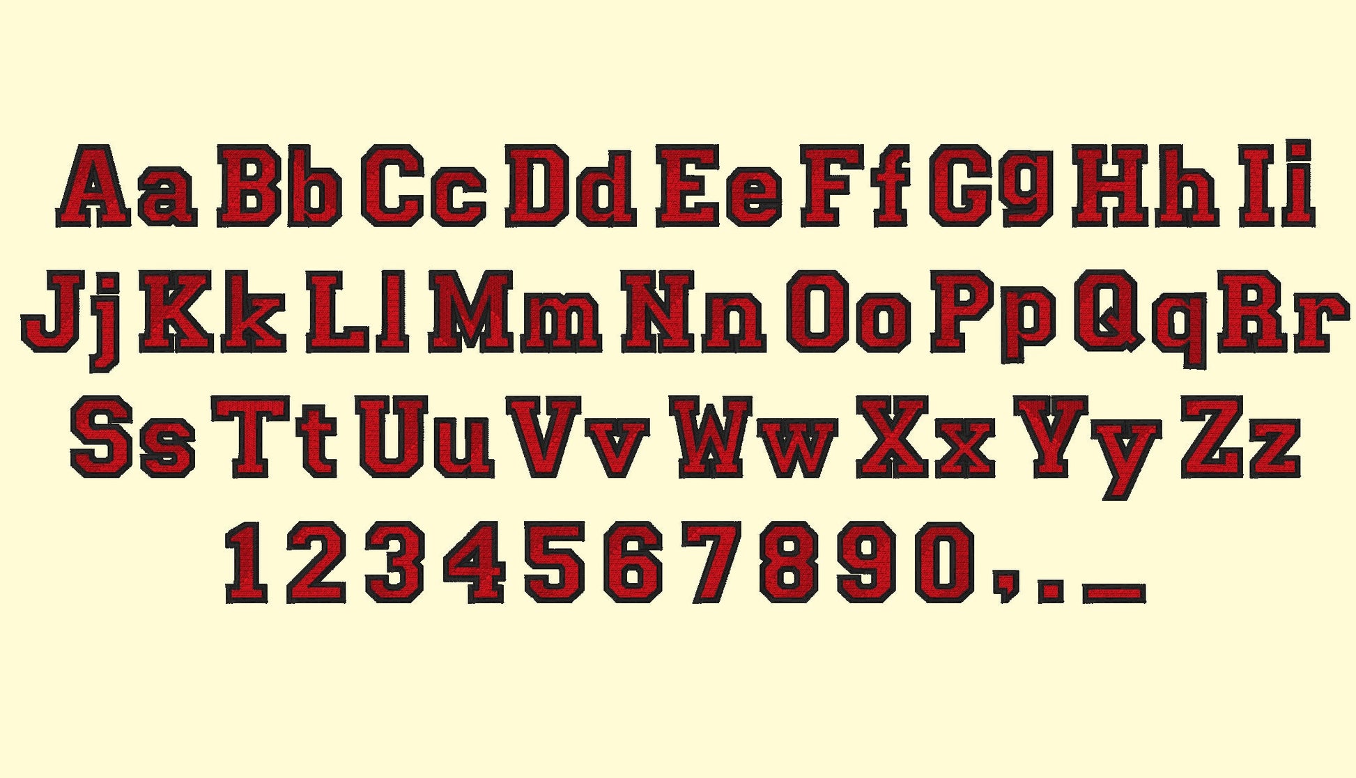 Varsity Collegiate Type Font – Font embroidery pattern by Artapli