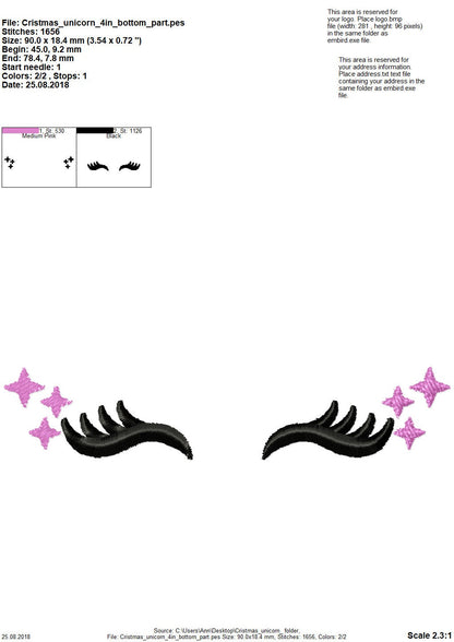 Christmas Unicorn head with snowflake and holly leaf floral crown machine embroidery designs